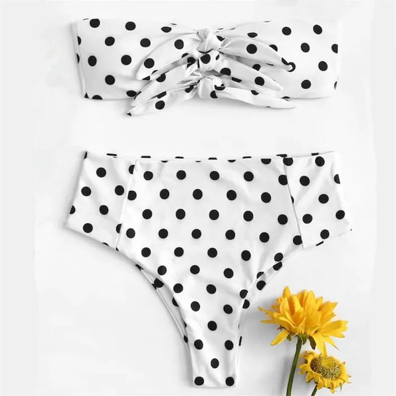 Комплект бикини с завышенной талией купальный костюм узлом женский купальник в