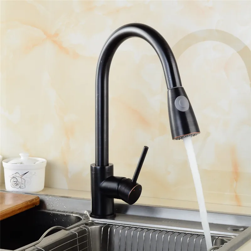 Полированный Черный латунный поворотный кухонный смеситель для раковины