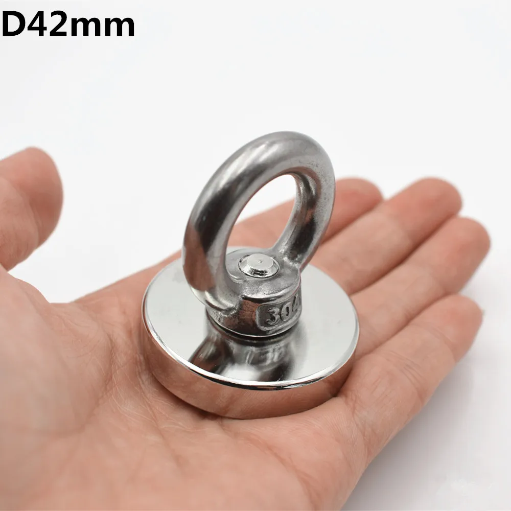 D60mm сильный Мощный круглый неодимовый магнит крюк спасательный магнит морской рыболовное оборудование держатель потянув монтажный горшок с кольцом - Цвет: D42MM