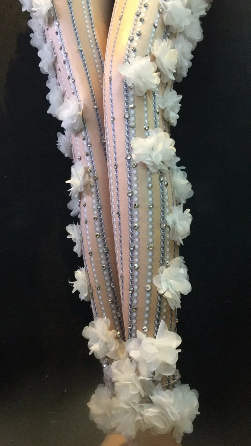 Костюм боди для сцены танцевальный костюм комбинезон выступлений белые цветы