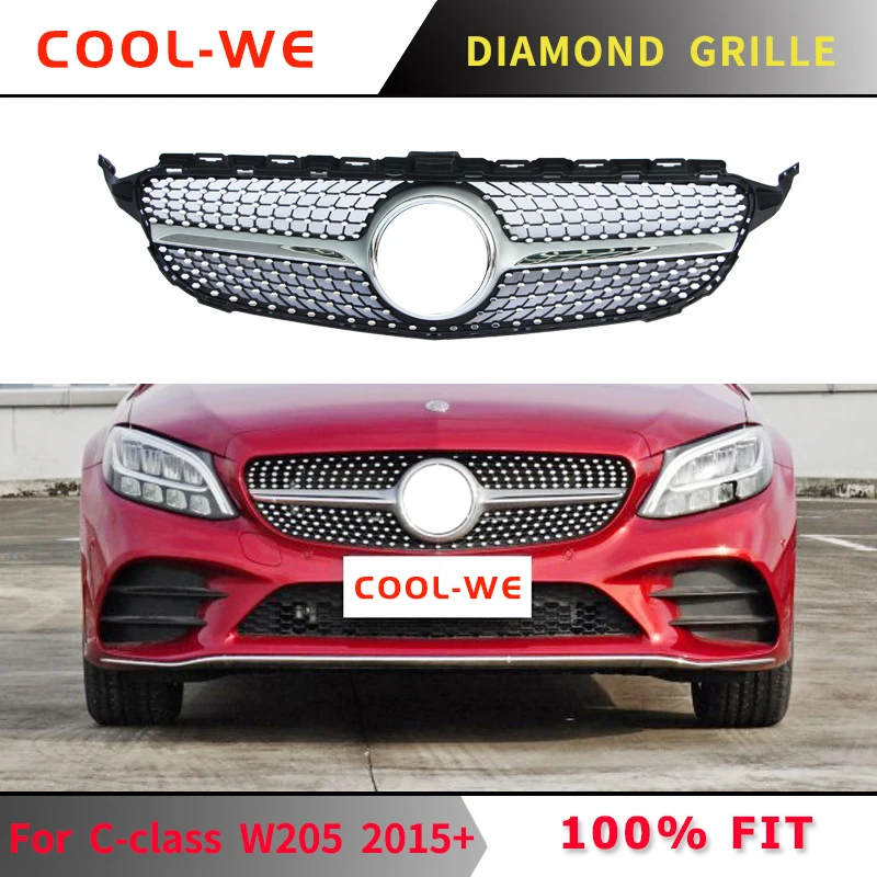 Подходит для Mercedes Benz Алмазная Передняя гоночная решетка W205 C180 C200 C250 C300