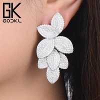 godki celebrity favorite luxury leaf leaves flower collection full micro cubic zirconia paved wedding bridal earring for women
