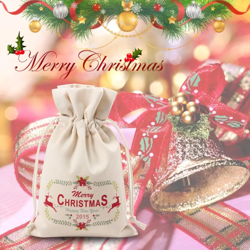 Unique Large Christmas Gift Bag Home Party Vintage Drawstring Canvas Bag-5 | Дом и сад