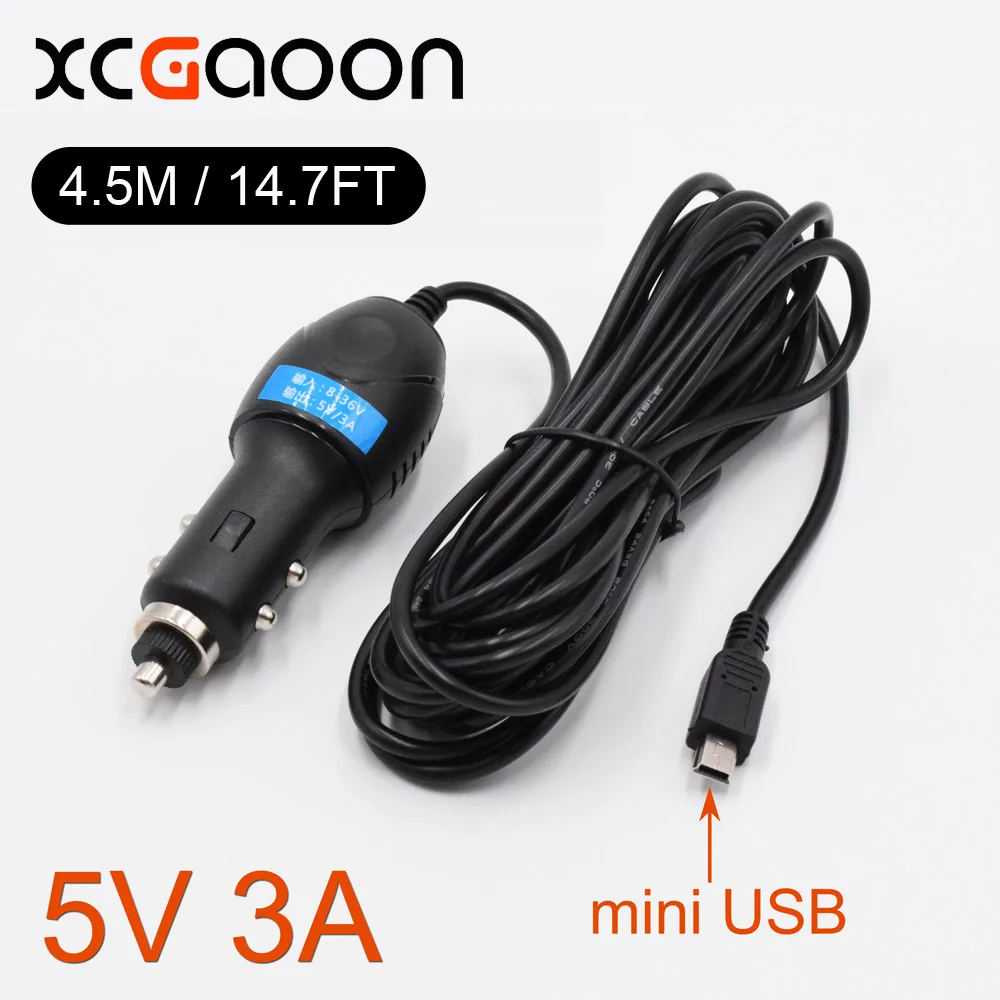 

Автомобильное зарядное устройство XCGaoon mini USB, 5 В, 3 А, 10 шт., для камеры автомобильного видеорегистратора/GPS, вход постоянного тока от 8 в до 36 В, длина кабеля 4,5 м