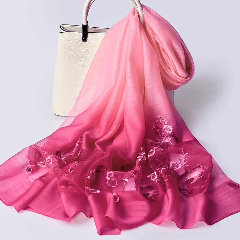 Silk Wool Blending Scarf Women Floral Embroidery 2019 Oversize Shawls and Wraps for Ladies Long Shawl Foulard Scarves |