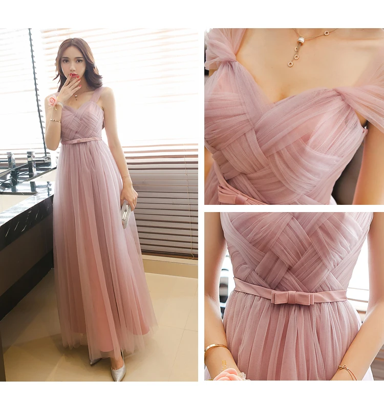 Пыльное розовое платье для подружки невесты Длинное Элегантное персикового и