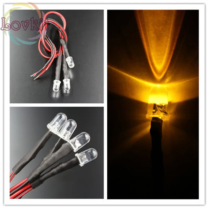 50pcs 5MM 12v Pre-Wired Resistor Round Top Yellow LED DC 20cm Emitting Diode DIY For car Lamp High Quality Wholesale Retail | Лампы и