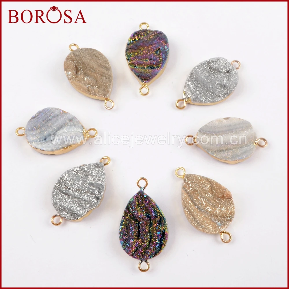 BOROSA 10 шт. новая подвеска в виде капли с блестками Радужный Титан Galaxy Druzy кварцевое звено двойные Подвески Drusy ювелирных изделий G1616