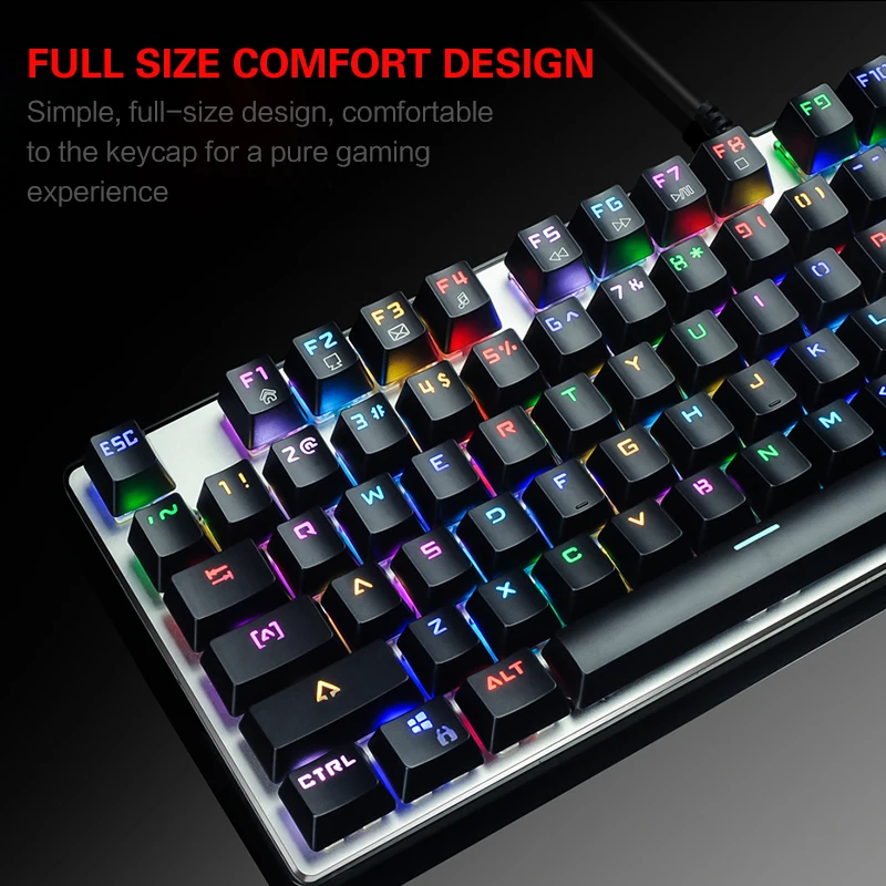 Проводная USB Механическая игровая клавиатура RGB 87 клавиш портативный синий