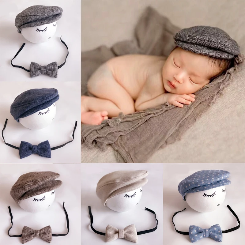 Джентльменский Клетчатый Стиль для новорожденных шапочка шляпа+ галстук фото реквизит наряд комплект Детские аксессуары для мальчика