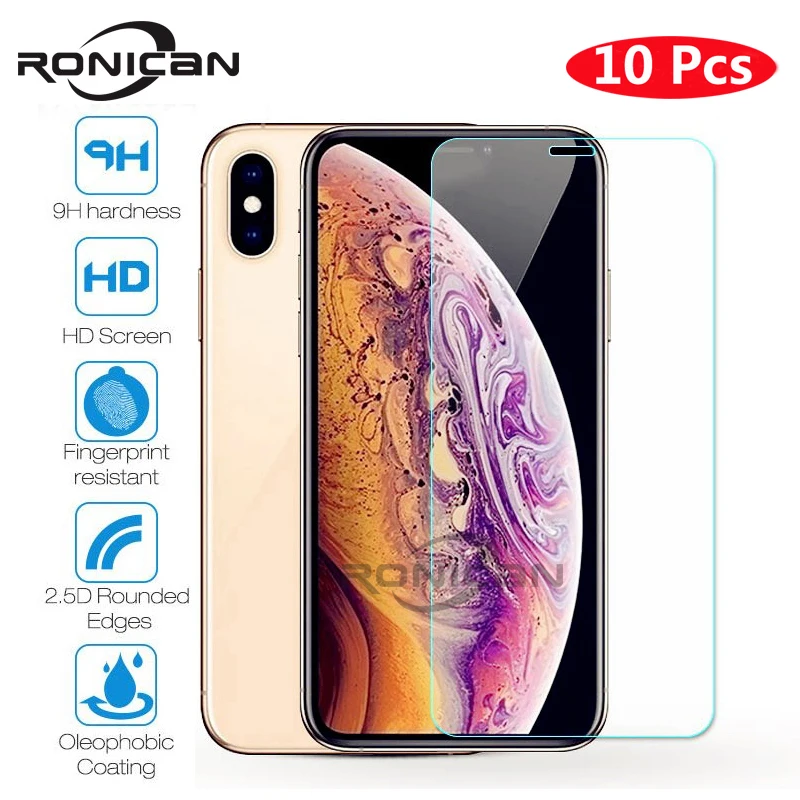 10 шт. закаленное стекло для iPhone XS MAX XR 4 4S 5 5S SE 5c Защитная пленка для экрана для iPhone 6 6s 7 8 Plus X защита стекла