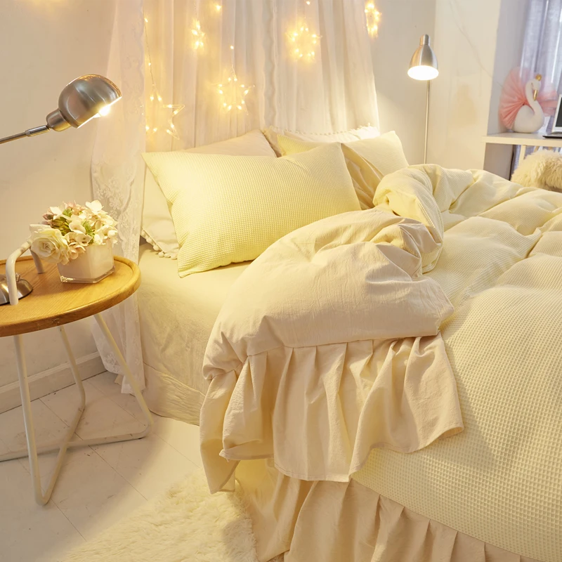 4 шт Чистый хлопок принцесса Стиль Твердые оборки Модные постельные