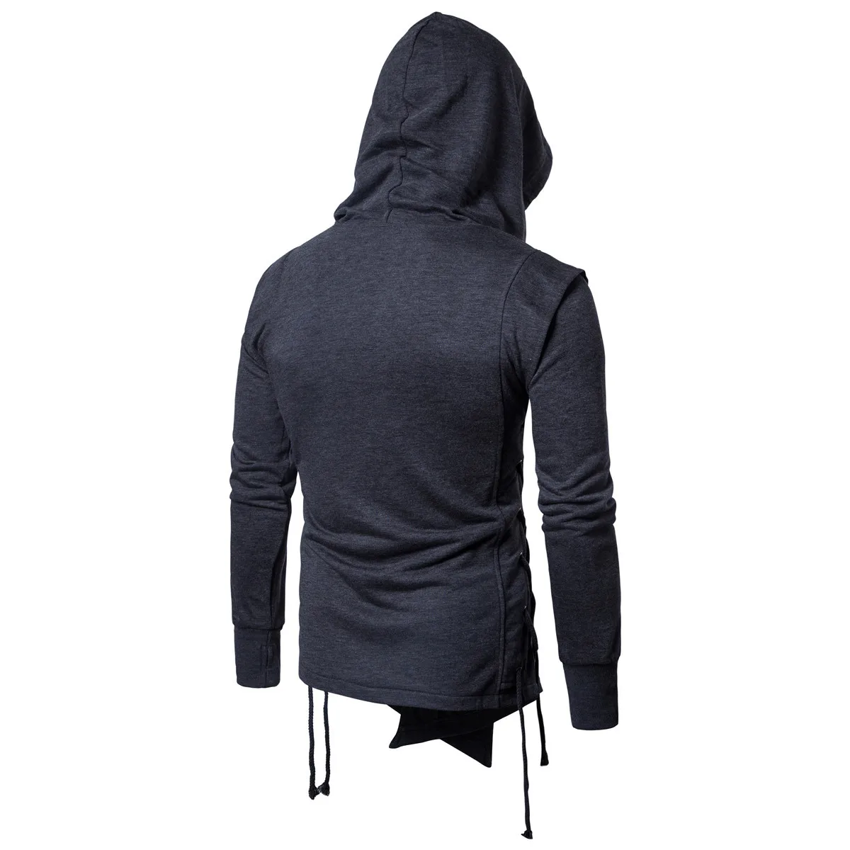 

Nice Men Cotton Lapel Drawstring Hooded Fashion Solid Color Slim Cardigan Hooded Pullover For Male Autumn Winter M-2XL