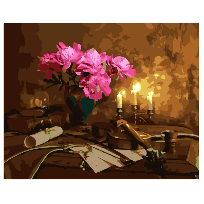 Цветы и свечи, краски по номерам, наборы для рисования, масляная краска, номер, холст, картины, краски, уникальный подарок для гостиной