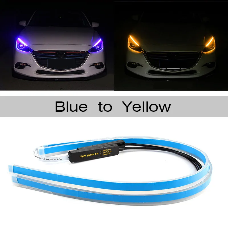 blue to yellow OKEEN 2 шт. гибкий автомобильный DRL светодиодный дневные ходовые огни белый с желтым последовательным направляющим поворотным сигнальным светом для фар - Цвет: blue to yellow