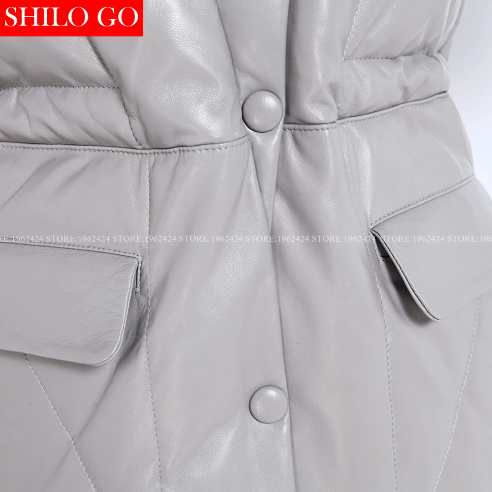 Женское длинное пальто из натуральной кожи с капюшоном и мехом лисы большие