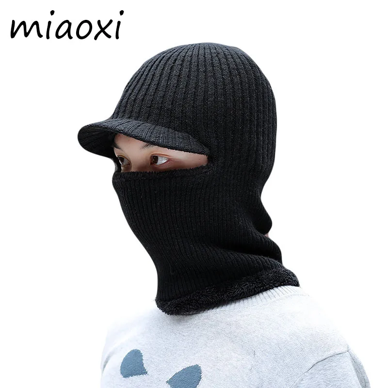 

miaoxi High Quality Fashion Men Adult Winter Warm Caps Unisex Knitted Fur Thicken Beanies Skullies For Women's Masked Cap mx-326