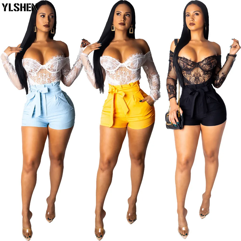 

2019 Sexy Plus Size Women Shorts Summer Fashion High Waist with Sashes Short Pants Vintage Active Wear Mini Booty Shorts Outfits