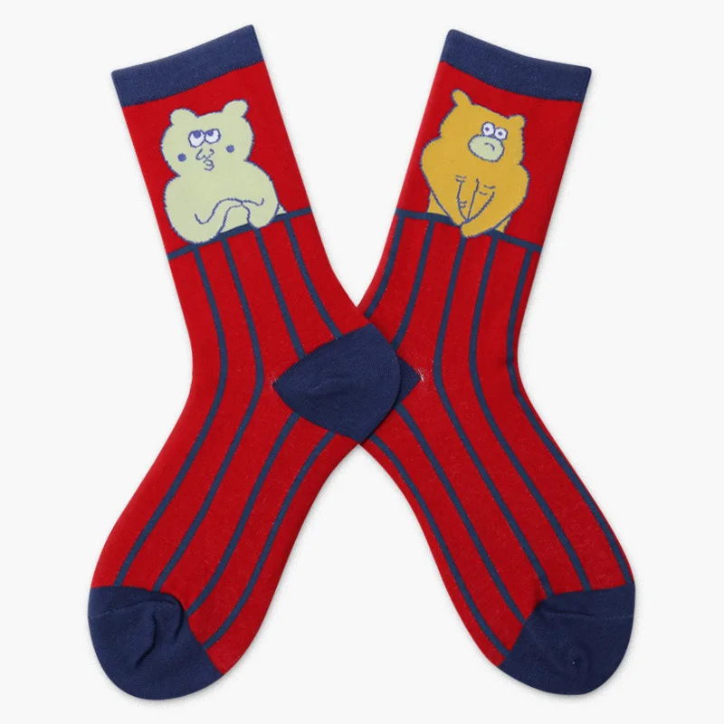 Cartoon Bear Животные Черный кот курица Шиба Носки с рисунком медведя мужчины женщины смешные Теплые Индивидуальные носки счастливые Короткие хлопковые сумасшедшие приливы женские милые носки - Цвет: Cartoon Bear