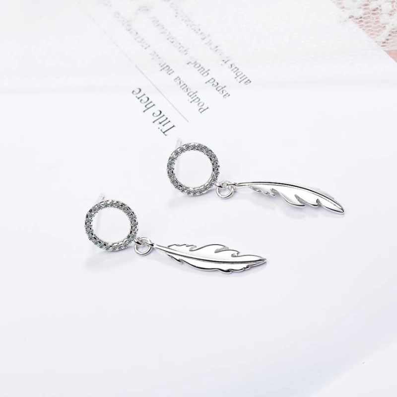 

Sole Memory Feather Temperament Simple Exquisite Rhinestone Silver Color Fashion Female Dangle Earrings SEA466