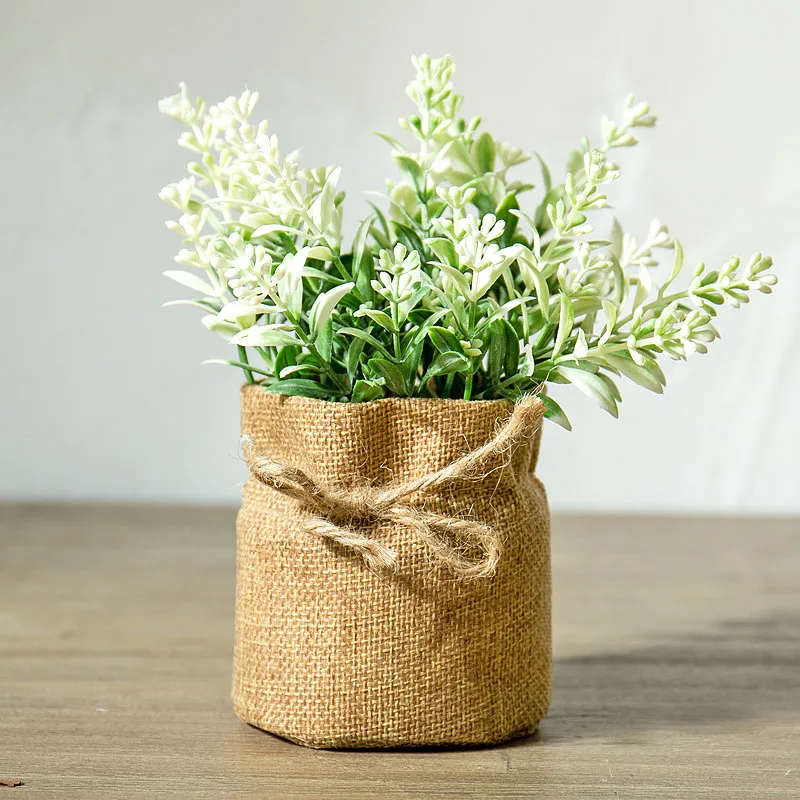 Artificial Flower 5W Postral Стиль Искусственные цветы в горшках пеньковый мешок цветок бонсай Miniascape лаванды цветы бонсай для украшения стен или стола - Цвет: Artificial Flower 5W