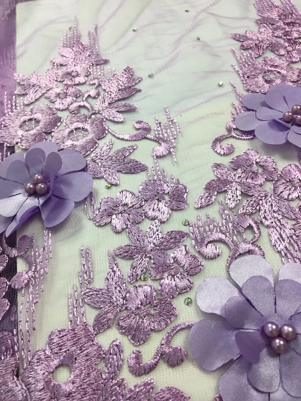 

New arrival frican lace fabric with 3D Applique beads latest high quality 3D lace fabric with sequins Fashion Sewing Material