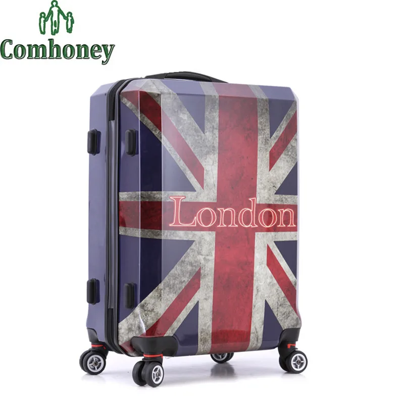 20 дюймов Винтаж чемодан с Колёса Brithsh флаг Для женщин Чемодан London ABS Ретро