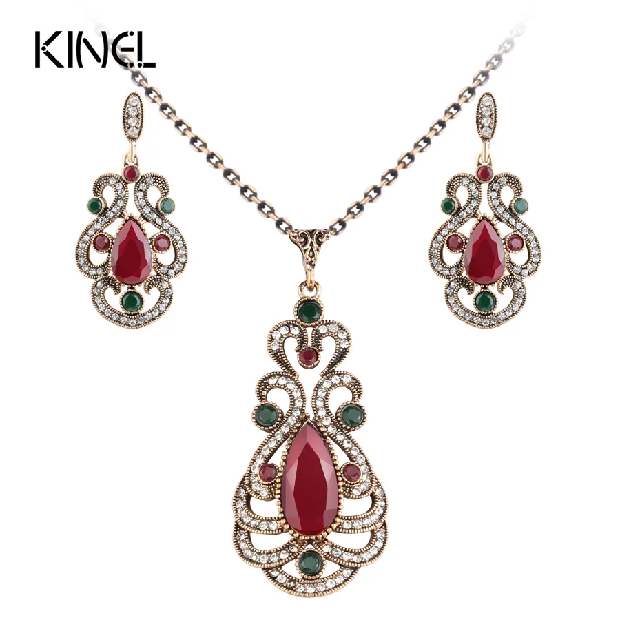 2017 новые винтажные комплекты украшений ожерелье из красной смолы в виде капли