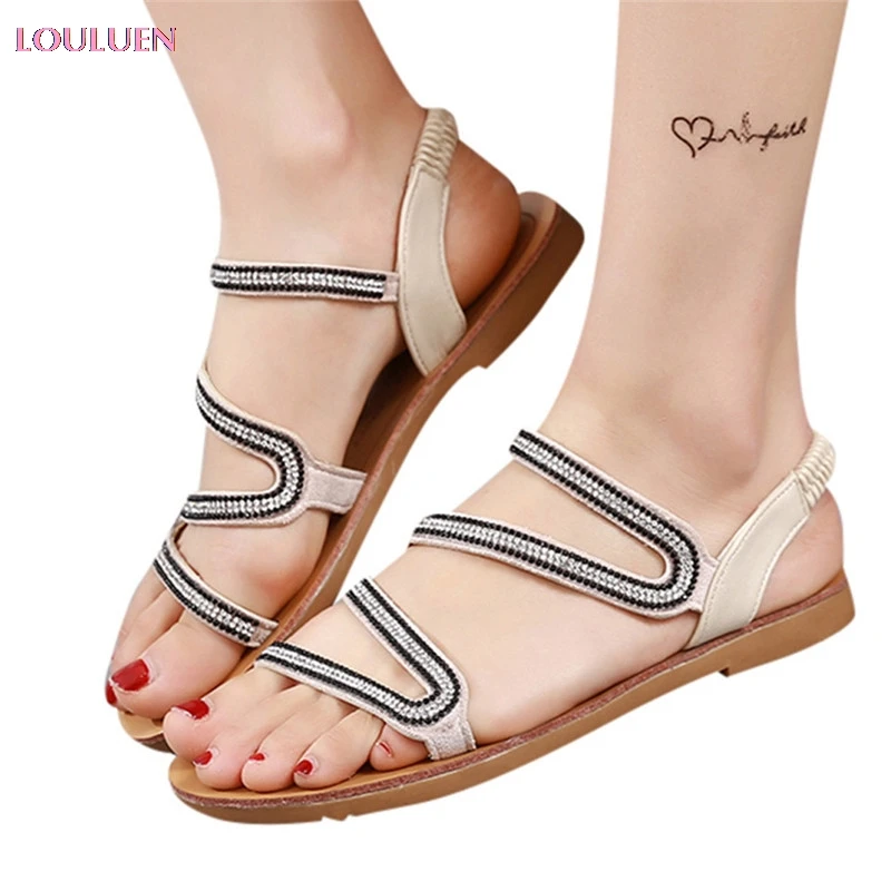 Сандалии женские с открытым носком плоская эластичная лента повседневные