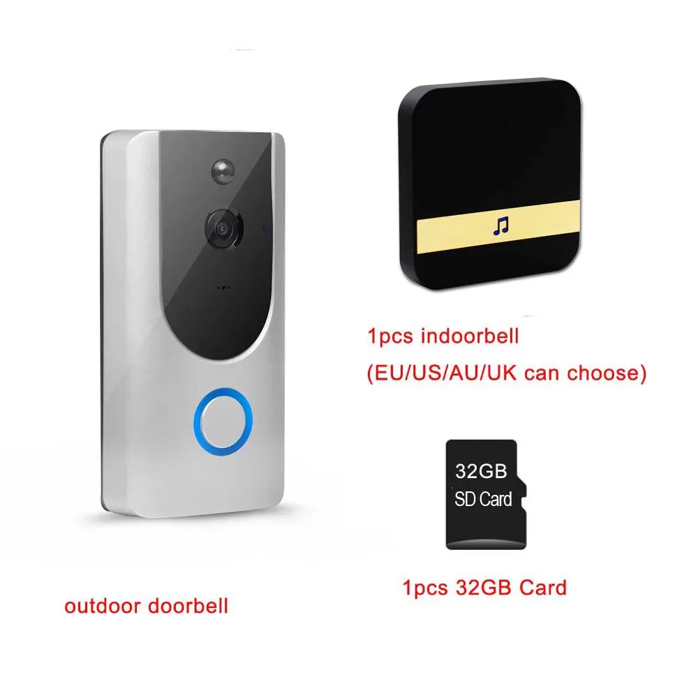 32GB Set Cdycam wifi IP дверной звонок 720P камера видео дверной звонок ночного видения ИК датчик движения сигнализация безопасности беспроводная камера с батареей - Цвет: 32GB Set