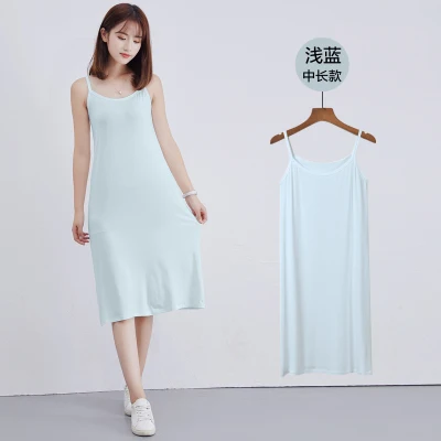lightblue 120cm Женское модное недорогое модальное платье-комбинация с тонкими бретельками 90 до 120 см длинное платье под платье женские повседневные платья - Цвет: lightblue 120cm