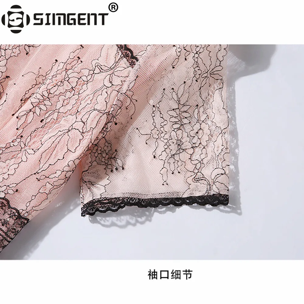 Simgent, новая мода, летнее, короткий рукав, тонкое, элегантное, расклешенное, кружевное платье, длинное, женская одежда, розовый халат, Dentelle Vestidos, SG9615