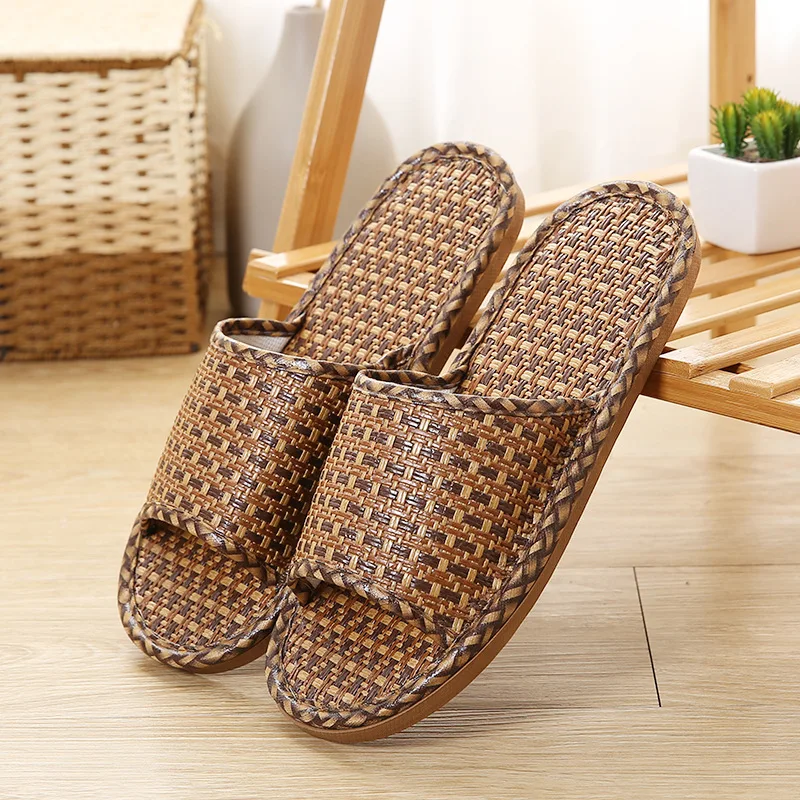 

36-45 Natural tropical royal rattan home slippers, bamboo rattan cane grass weaving women with household slippers shoes