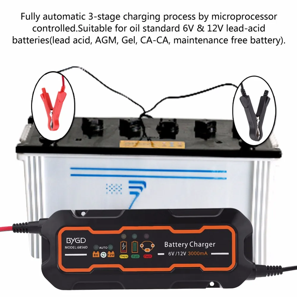 6V/12V 3A Automatic Smart Battery Charger for Car Vehicle Truck Motorcycle Boat AGM GEL |