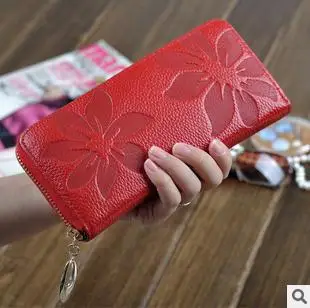 2014 New Designer Genuine Leather women's wallet Flower Pattern Ladies Purse Name Brand Clutch Bag | Багаж и сумки