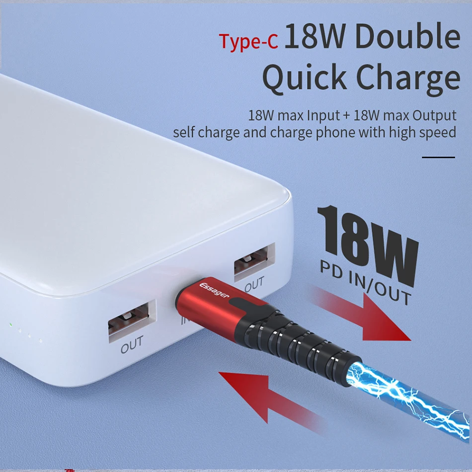 Essager, 20000 мА/ч, зарядное устройство, быстрая зарядка, QC 3,0, usb type C, PD, зарядное устройство для Xiaomi Mi, samsung, портативное зарядное устройство, внешняя батарея