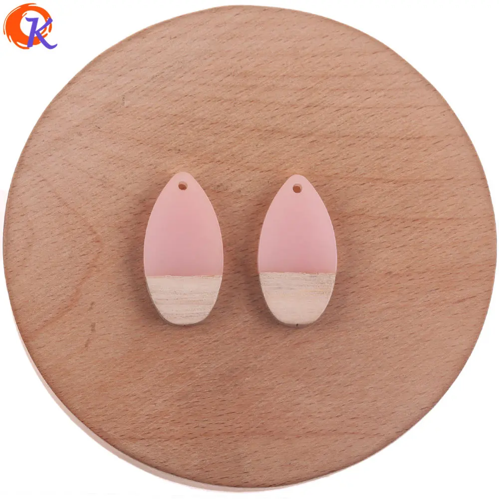 Pink Сердечный Дизайн 50 шт 16*31 мм ювелирные аксессуары/DIY Изготовление сережек/натуральное дерево и смола/форма капли/ручной работы/фурнитура для сережек - Цвет: Pink