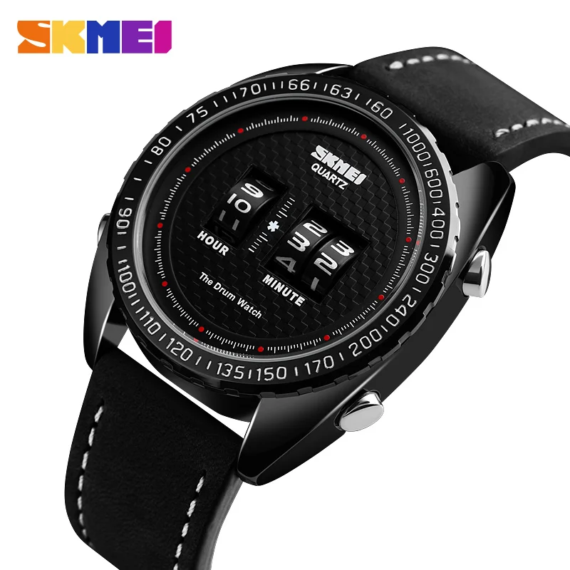 

Men Quartz Watches Outdoor Drum Casual Digital Watches Waterproof Sports Watches Leather Strap reloj hombre SKMEI 2019