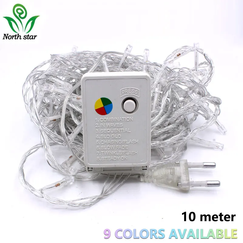 2018 Новый 220 В светодиодов Строка Рождественские Lights2m 20led 10 м/100 с 9 режимов для