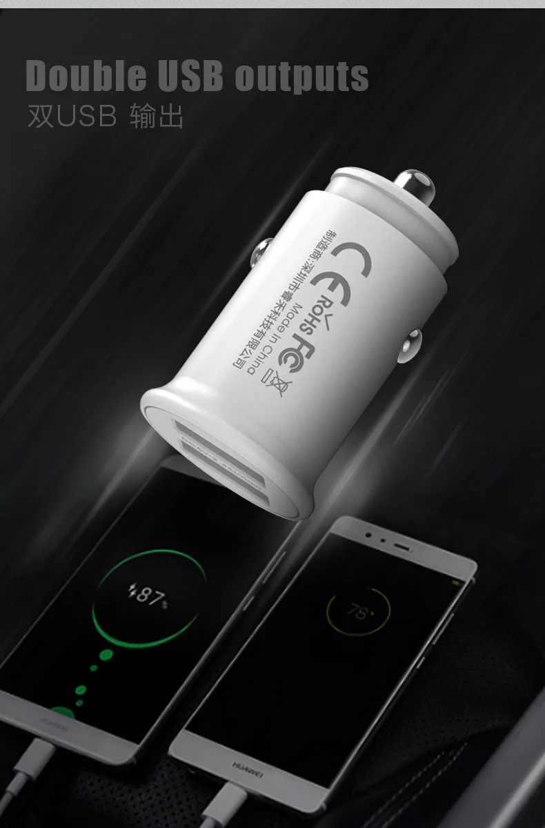 Автомобильное USB зарядное устройство remax, быстрая зарядка 2.4A, зарядное устройство для мобильного телефона, 2 порта, USB, быстрое автомобильное зарядное устройство для iPhone, samsung, планшета, автомобильное зарядное устройство