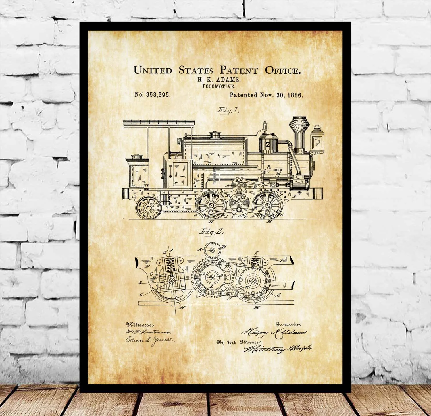 

1886 Locomotive Patent Blueprint Poster