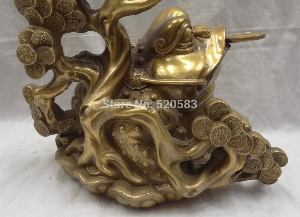 12&quot China Brass Wealth Coin Tree FengShui Sculpture YuanBao Hoptoad Toad Statue | Дом и сад