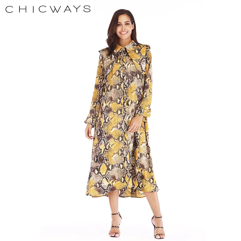 CHICWAYS 2019 шифон цветочный принт тонкий отложной воротник однобортное Платье