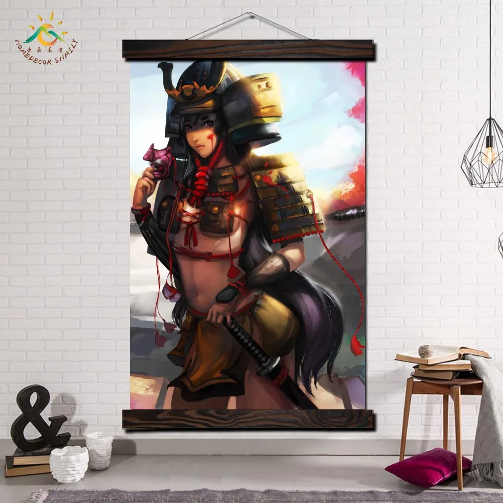 

Girl Samurai Armor Sword Modern Wall Art Print Pop Art Posters and Prints Scroll Canvas Painting Wall Pictures for Living Room