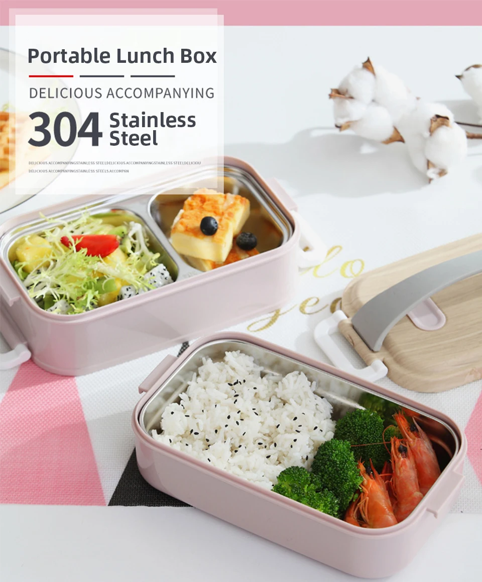 2 слоя Ланч-бокс Bento box дерево нержавеющая сталь контейнер для хранения еды для детей Ланчбокс портативный