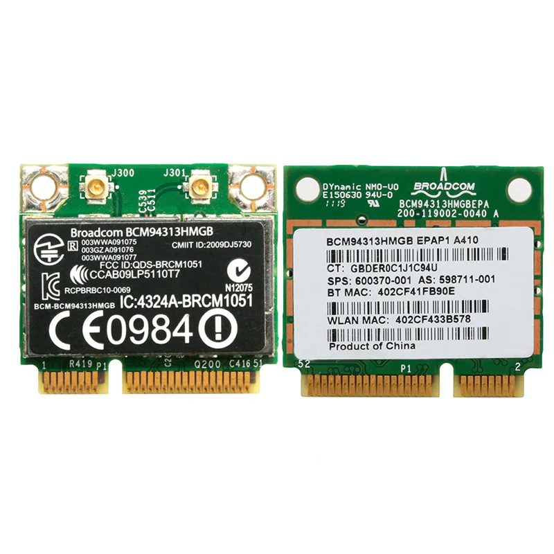 Половинная мини PCI E 802.11n Wifi карта Bluetooth BCM94313HMGB 600370 001 для DELL HP|Сетевые карты| |