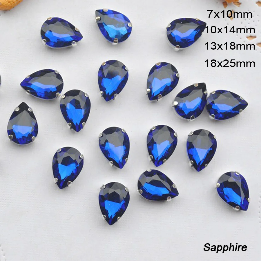 Блестящие Стеклянные стразы в форме капли для одежды красные с плоской задней