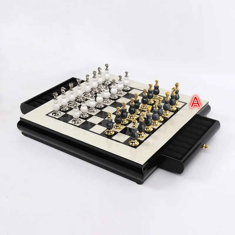 Высококачественная деревянная коробка набор с шахматной доской из цинкового