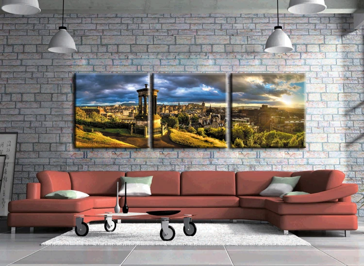 3 предмета холст Картины Гостиная Wall Art Прага замок восход пейзаж плакат домашний