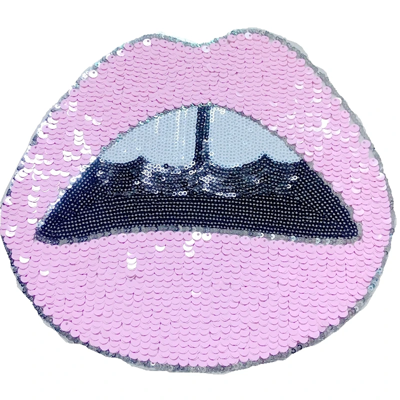 

Pink Sequins Lips Patches Iron on Embrioderey Sticker Sewing Patch for Clothes Bags DIY Garment Accessories Handmade Patchwork